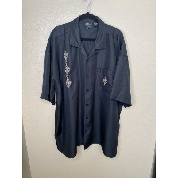 Falcon Bay Classics Black Button-Up Short‎ Sleeve Shirt Mens 3X Embroidered - Picture 1 of 6